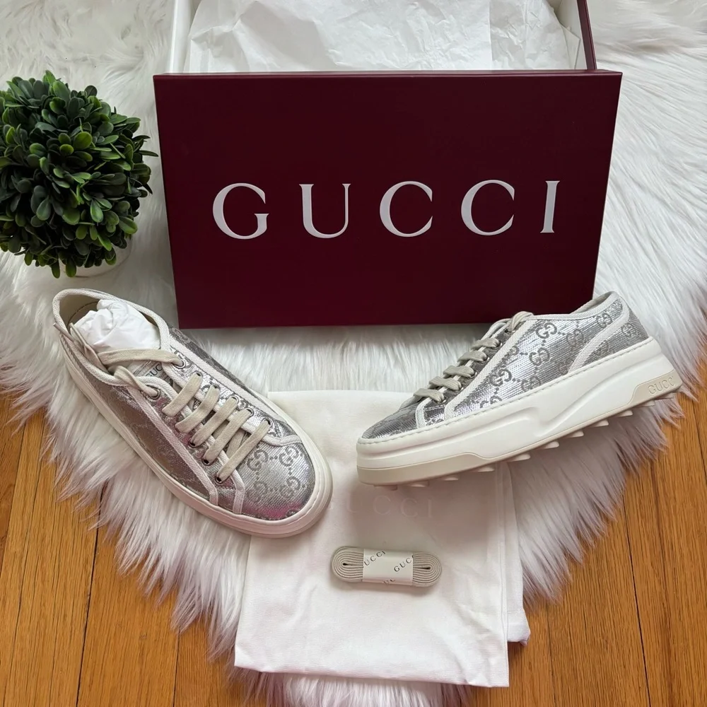 Gucci Tennis Treck Metallic Sneakers - Picture 1 of 7